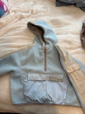 Jordan Pale Blue and Beige Sherpa Half-Zip Hoodie